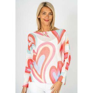NWT Look Mode Heart Print Open Weave Batwing Sweater – Made In Italy